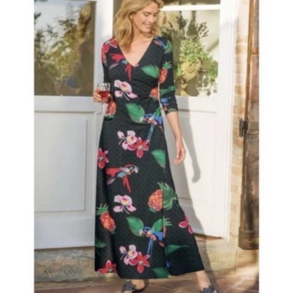 Soft Surroundings Wear Anywhere Tropical Floral Faux Wrap Maxi Dress Vacation - Picture 16 of 16